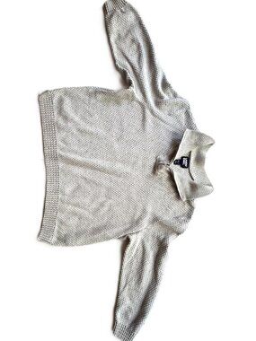 Lands' End Light Gray Speckled Textured Quarter Zip Cotton Sweater sz XL Petite